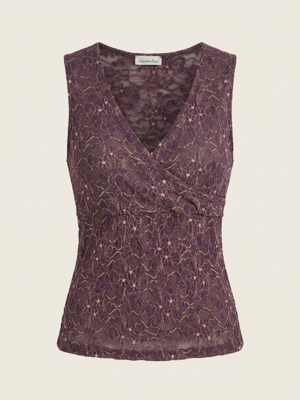 Vintage Charlotte Russe Y2K Purple Floral Lace Faux Wrap Top XS